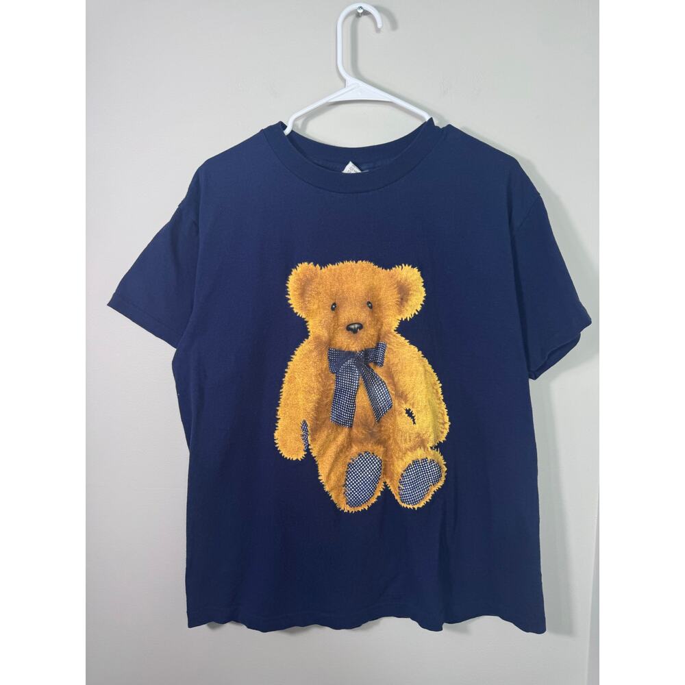 Vintage Navy Blue Teddy Bear Graphic Print T-Shirt Size L